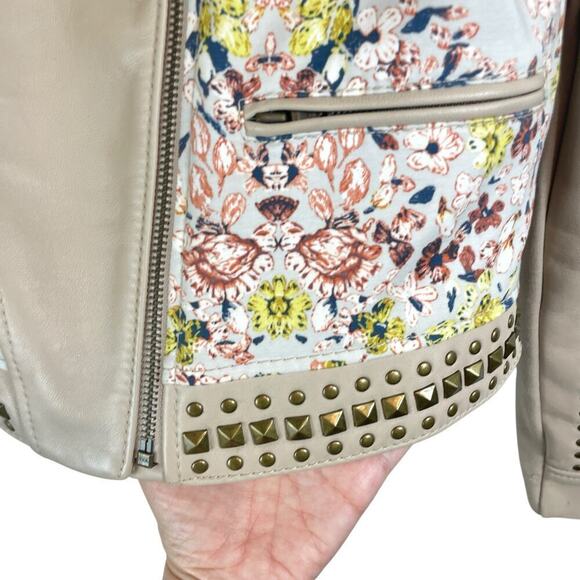 BCBGMAXAZRIA Runway Mannix Leather Floral Studded Jacket Gray Violet Combo Sz XS - Picture 4 of 9